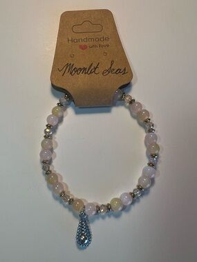 Pink and light yellow pastel Beaded Charm Bracelet handcrafted handmade